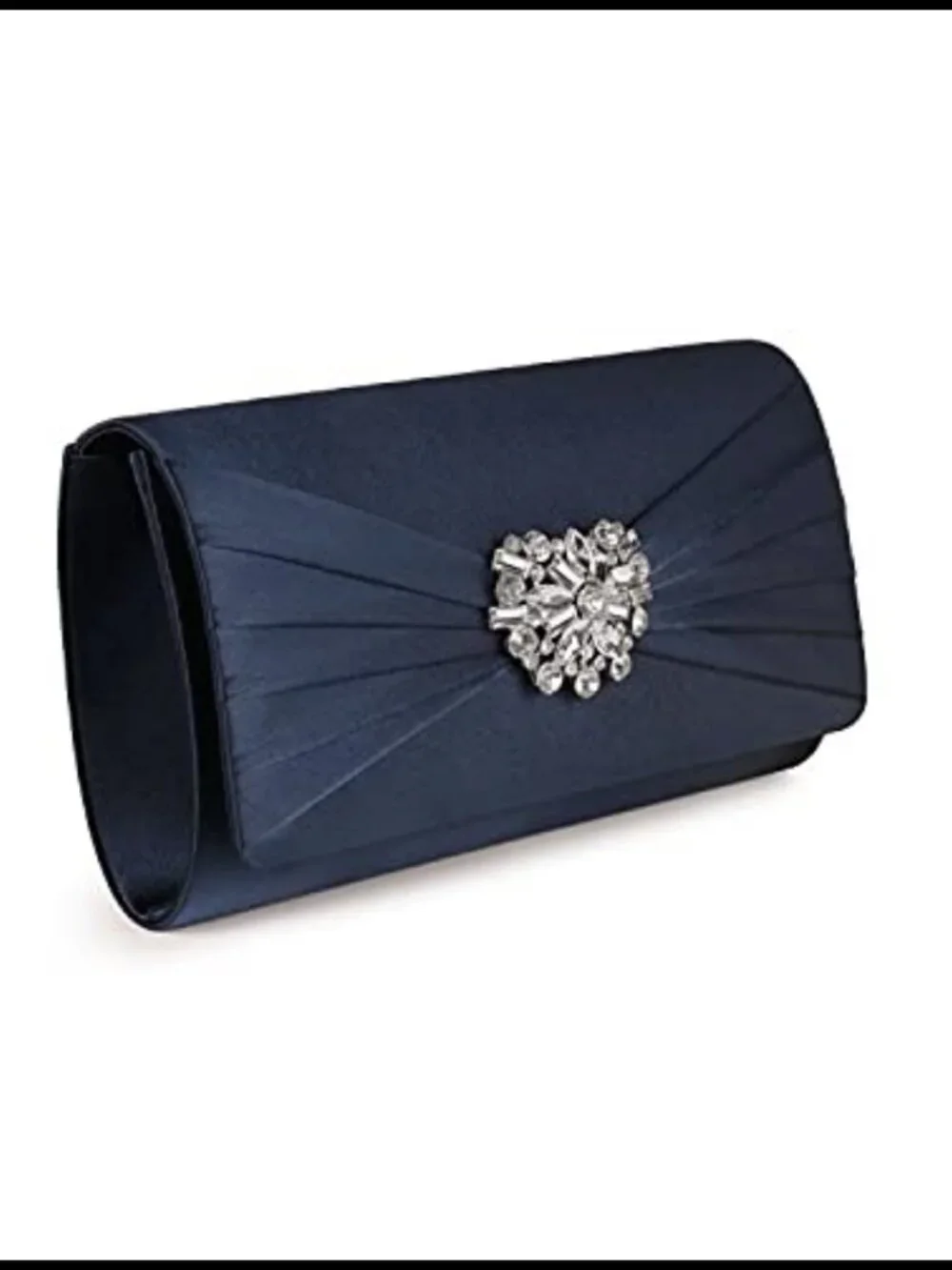Pleated Satin Rhinestone Evening Clutch Detachable Chain Crossbody